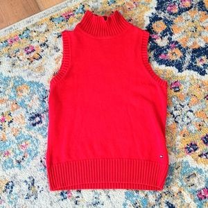 Red turtleneck tank sweater